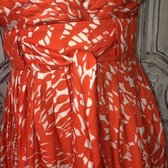 Lauren Conrad Orange and Cream Graphic Strap Front Tie Empire Cut Dress Size 2 - Picture 6 of 14